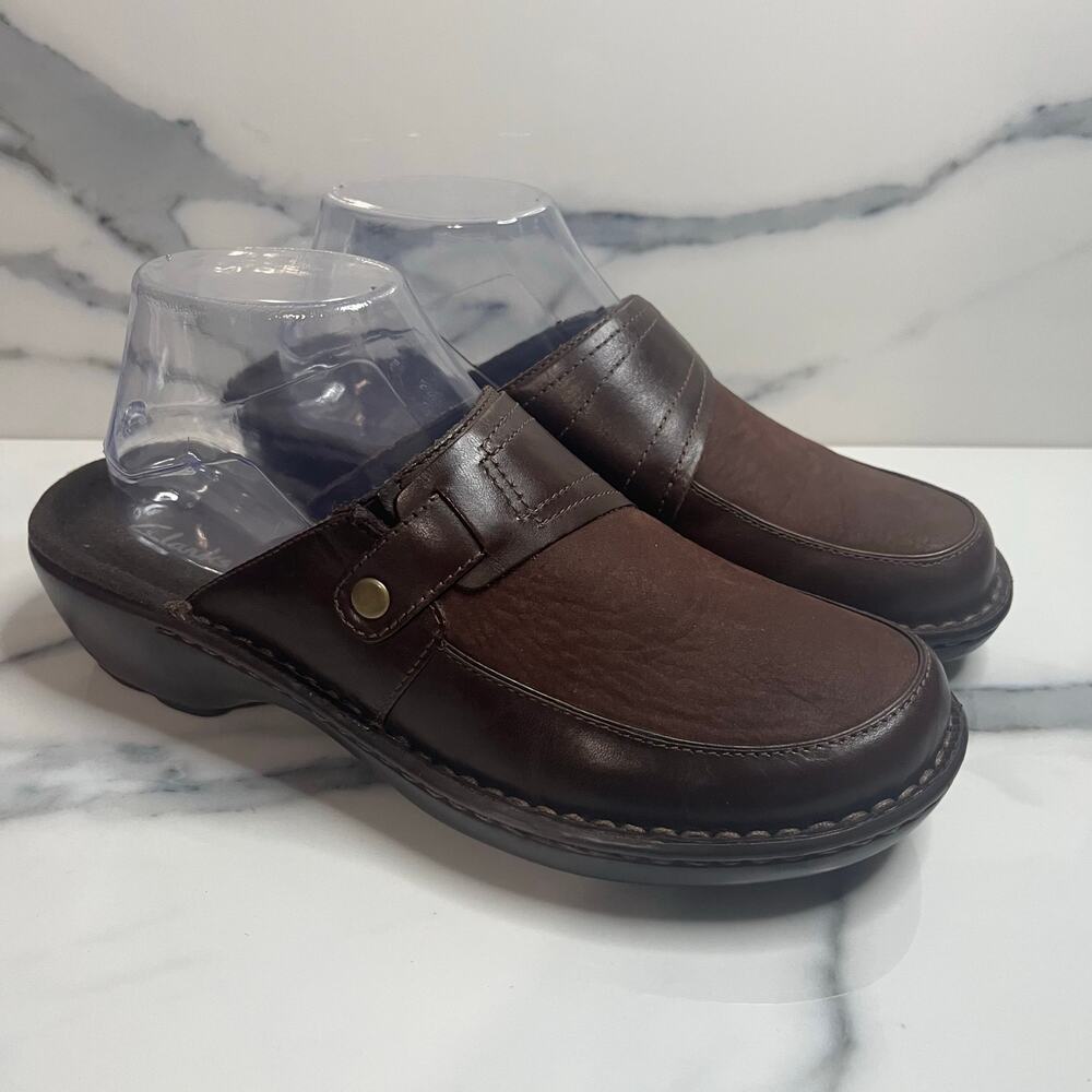Clarks Women's Brown Leather Comfort Slides Clogs Sz 7.5 Casual Outdoors Boho